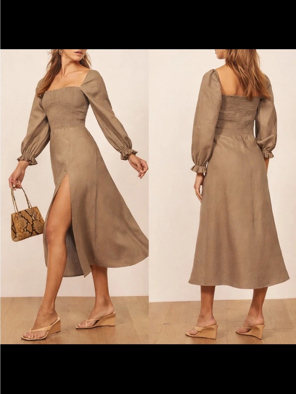Reformation Gitane Linen Dress Brown tan size xs